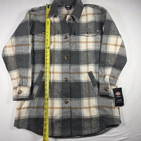 Dickies Women Flannel Shacket Jacket Small Gray Plaid Button Up Warm Workwear - Picture 12 of 14